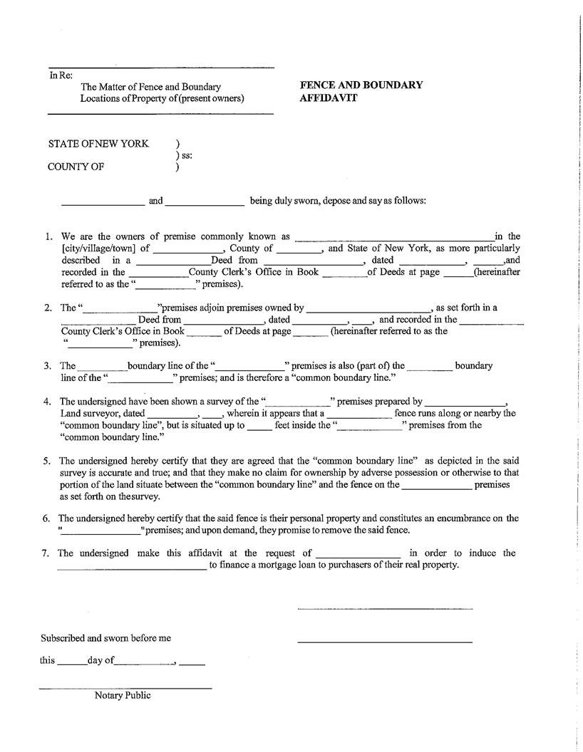 Fence And Boundary Affidavit | Pdf Fpdf Doc Docx | New York