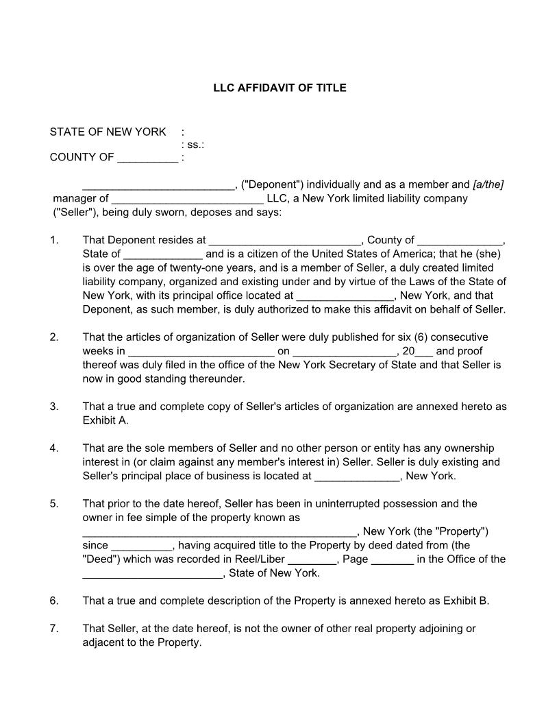 LLC Affidavit Of Title | Pdf Fpdf Docx | New York