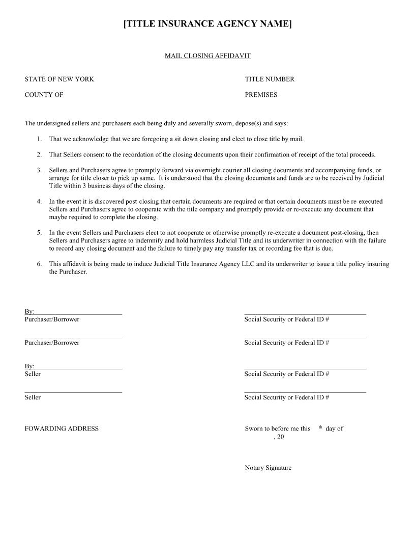 Mail Closing Affidavit | Pdf Fpdf Docx | New York