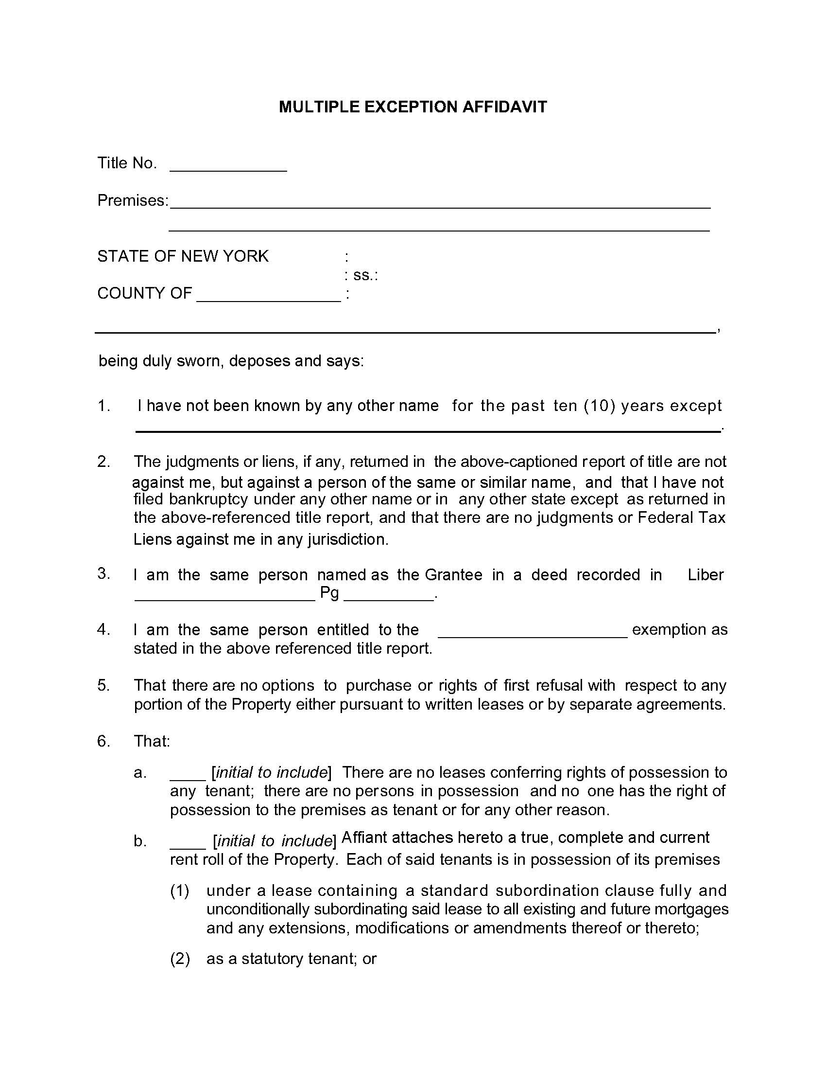 Multiple Exceptions Affidavit | Pdf Fpdf Doc Docx | New York