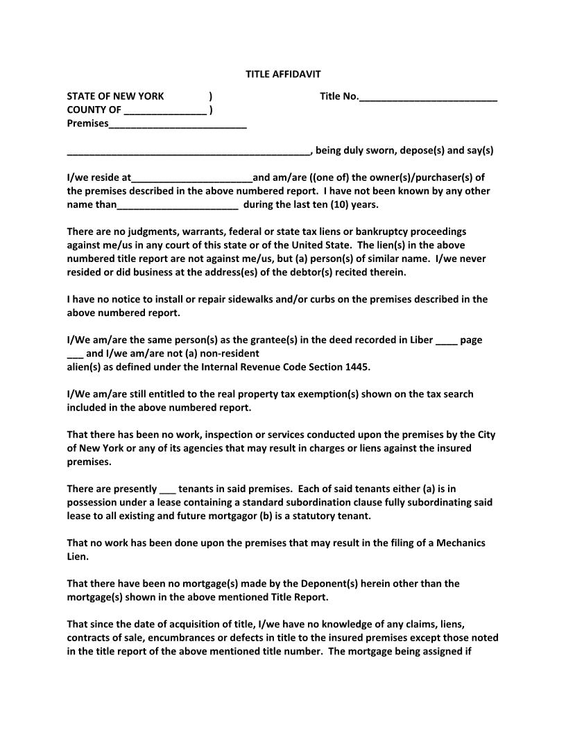 Title Affidavit | Pdf Fpdf Docx | New York