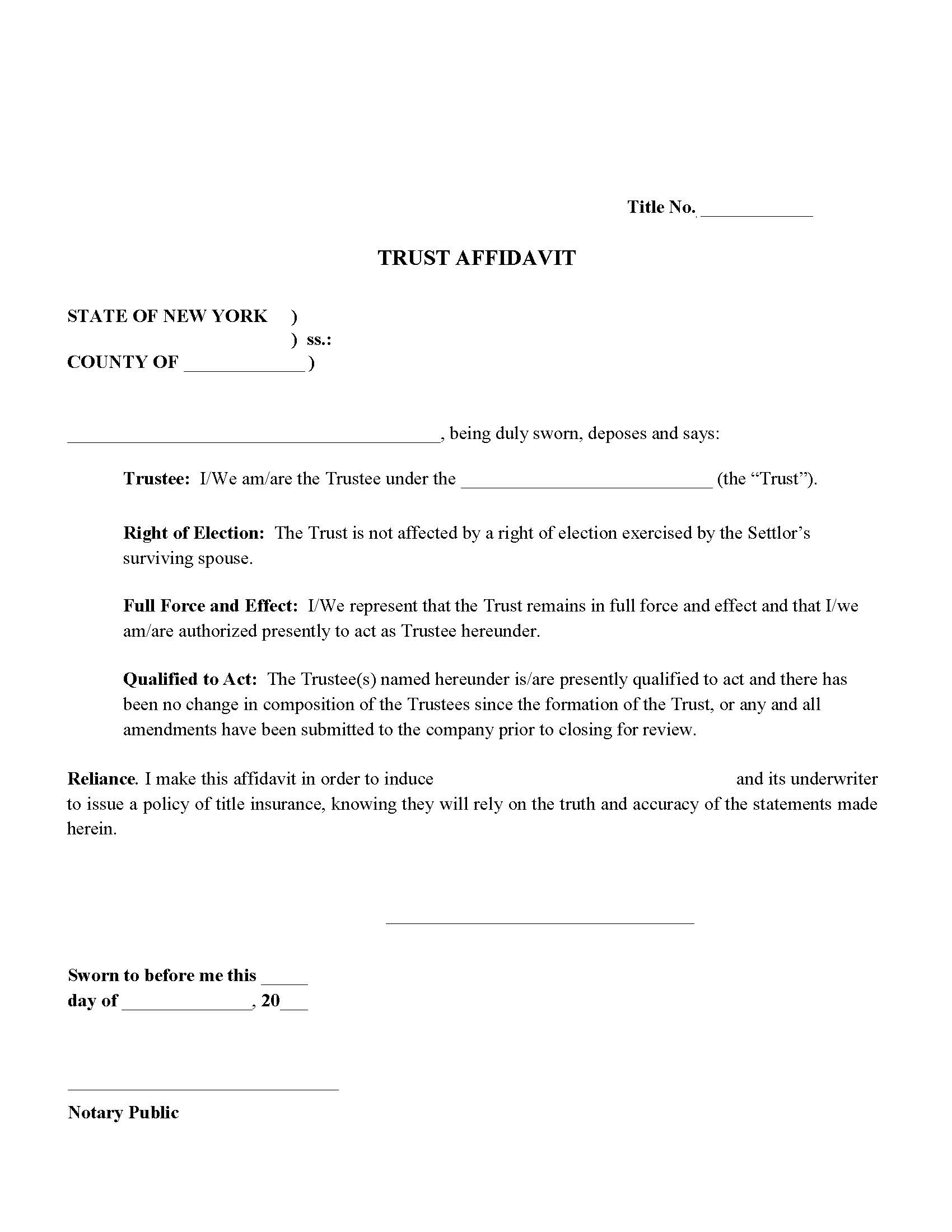 Trust Affidavit (Settlors Death) | Pdf Fpdf Docx | New York