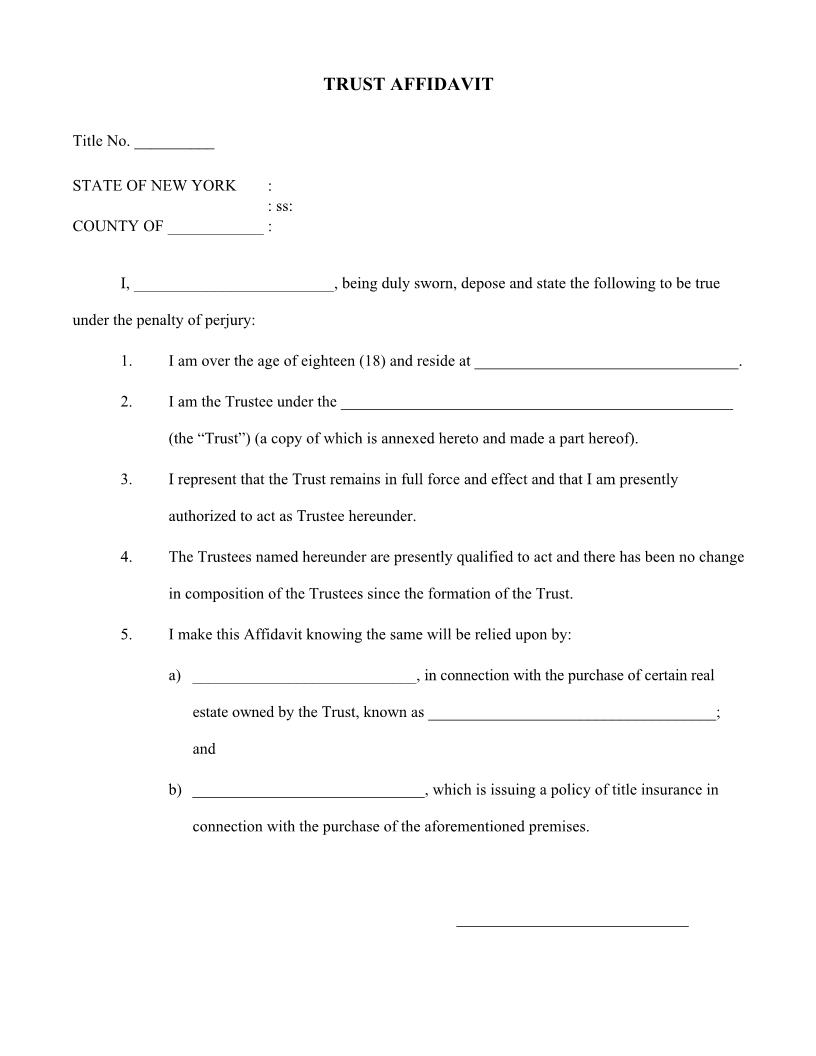 Trust Affidavit | Pdf Fpdf Docx | New York