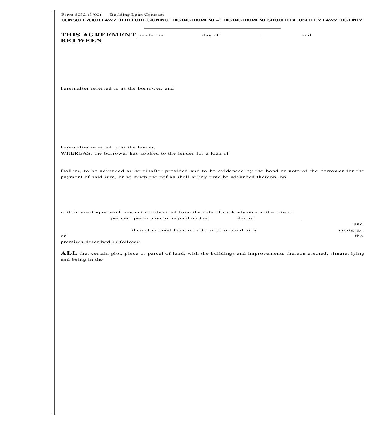 Building Loan Contract {8032} | Pdf Fpdf Doc Docx | New York