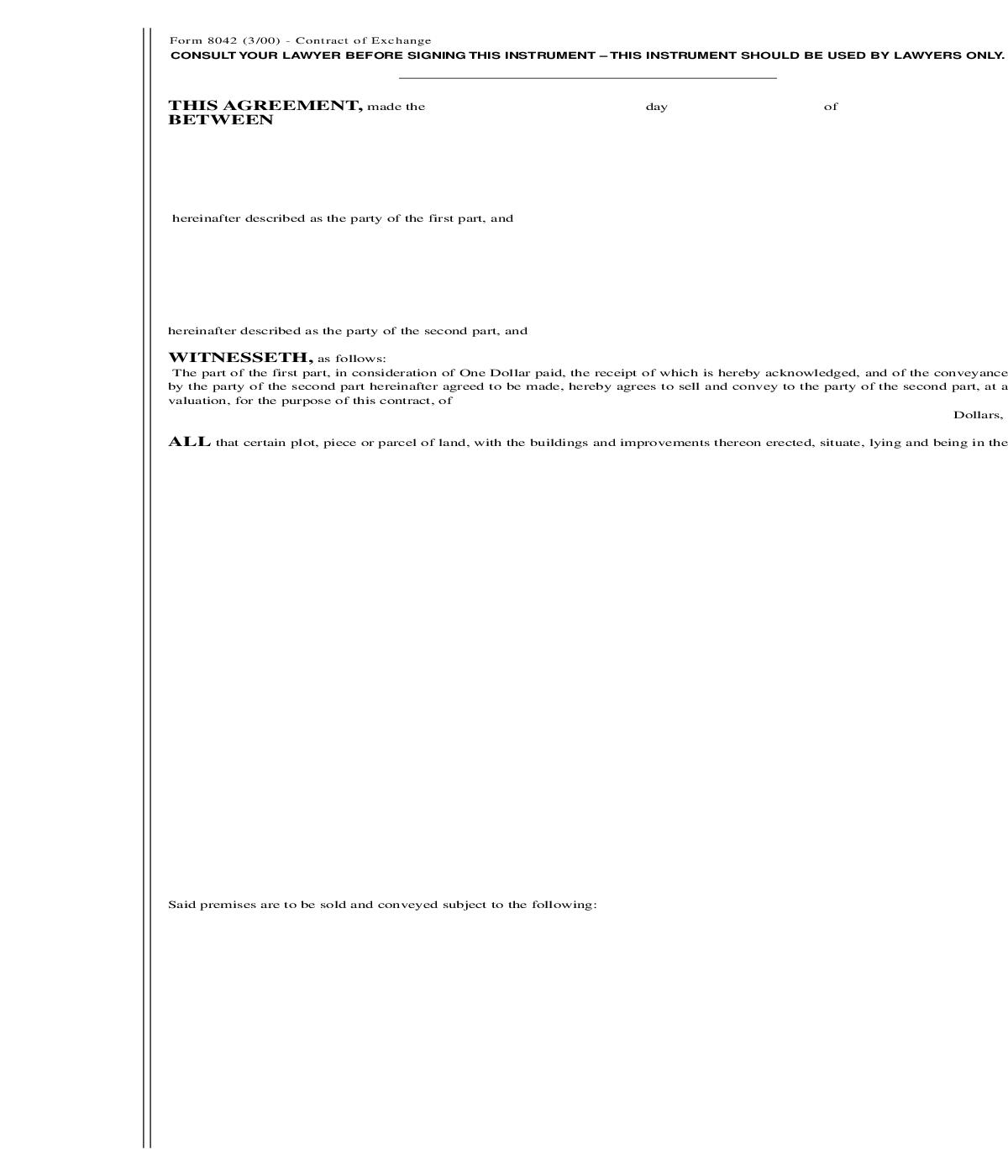 Contract Of Exchange {8042} | Pdf Fpdf Doc Docx | New York