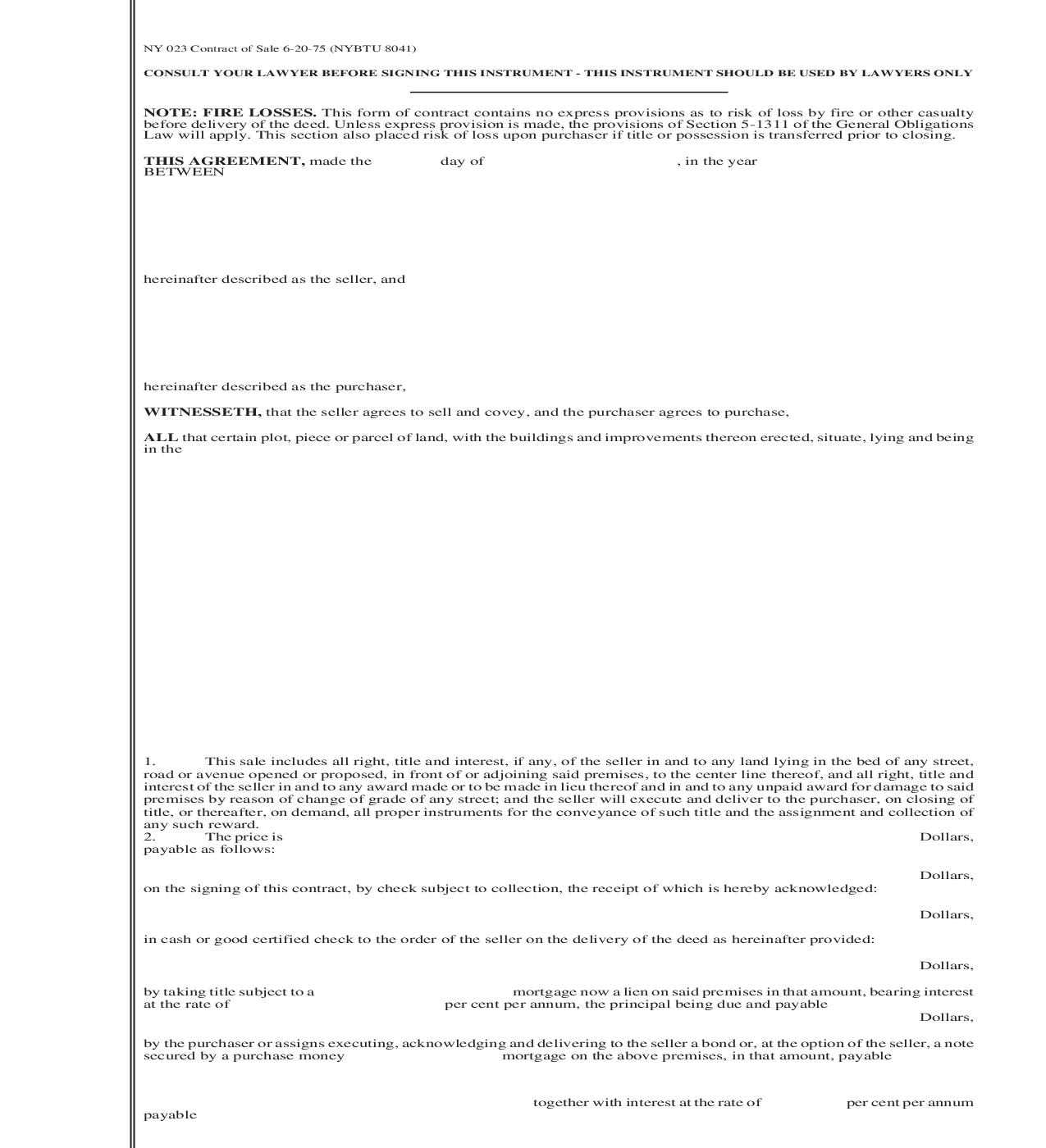Contract Of Sale (Amended 1975) {NY 023} | Pdf Fpdf Doc Docx | New York