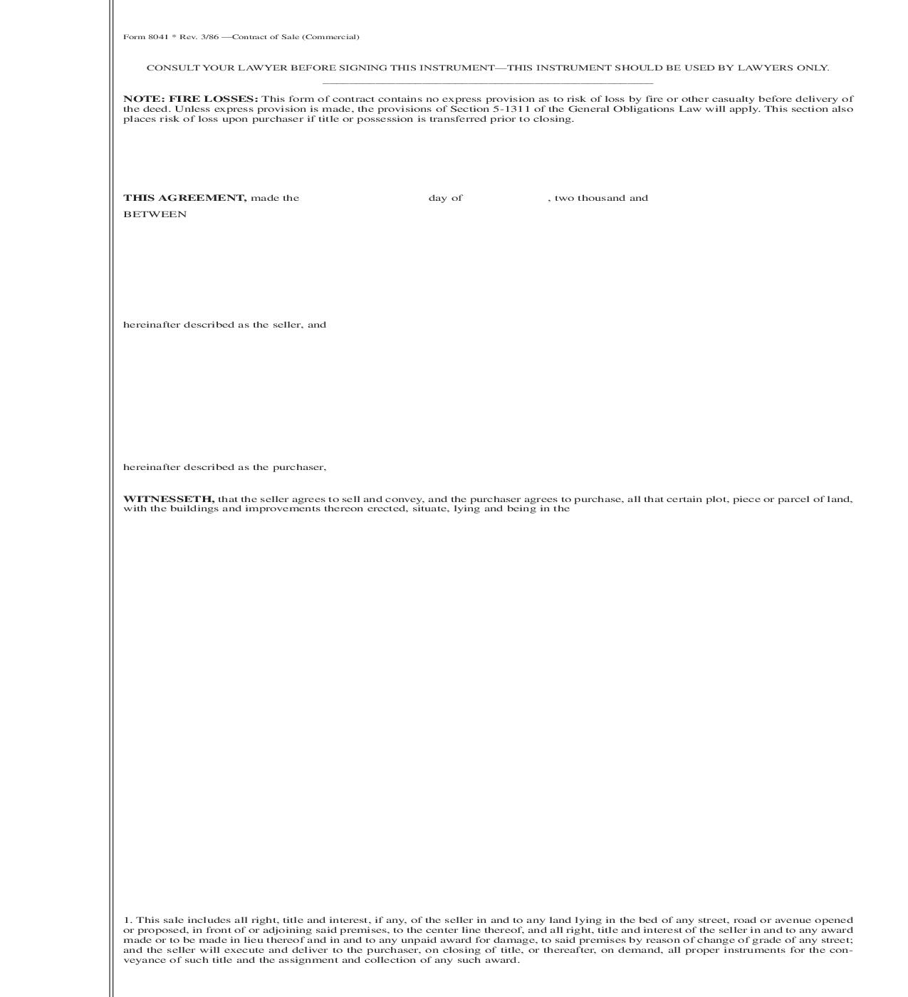 Contract Of Sale (Commercial) {8041} | Pdf Fpdf Doc Docx | New York