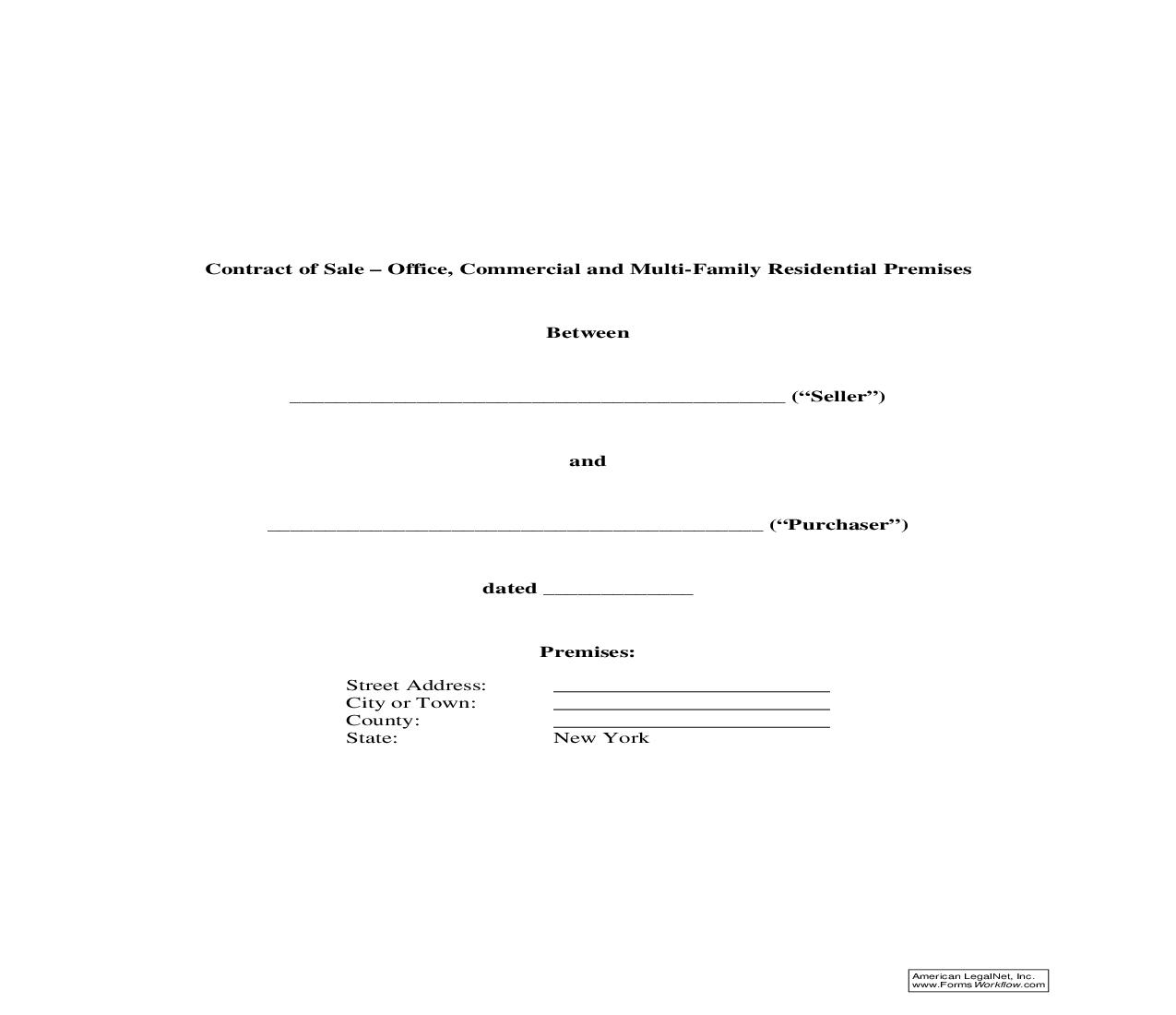 Contract Of Sale - Office Commercial And Multi Family Residential Premises (Long Form) | Pdf Fpdf Doc Docx | New York