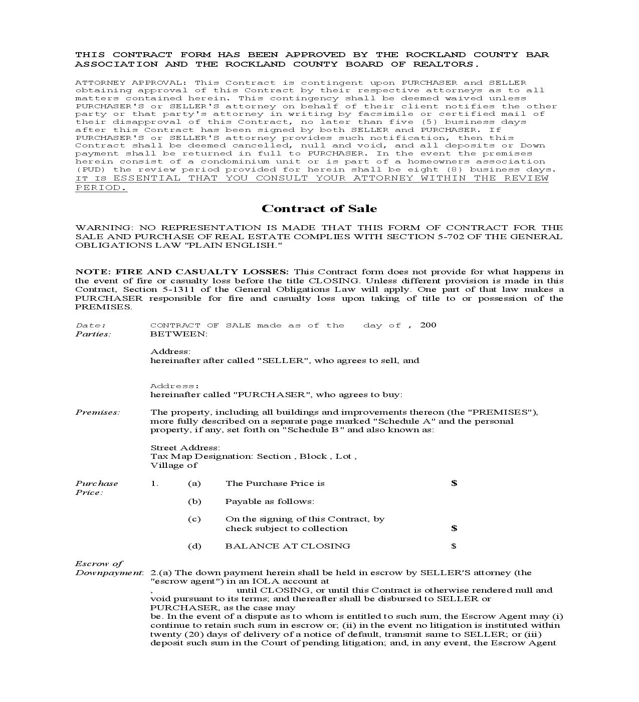 Contract Of Sale - Rockland County | Pdf Fpdf Doc Docx | New York