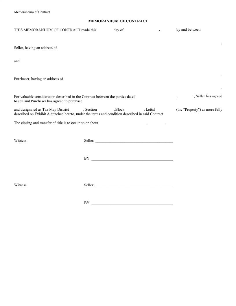 Memorandum Of Contract | Pdf Fpdf Docx | New York