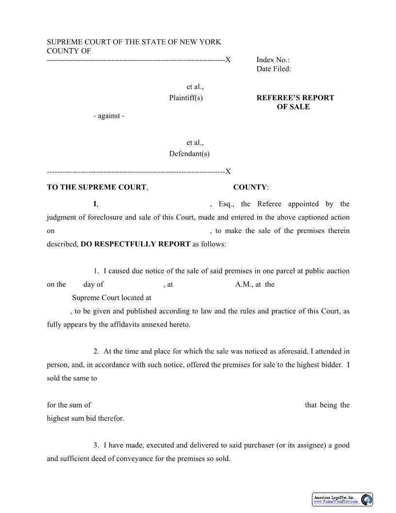Referees Report Of Sale | Pdf Fpdf Docx | New York