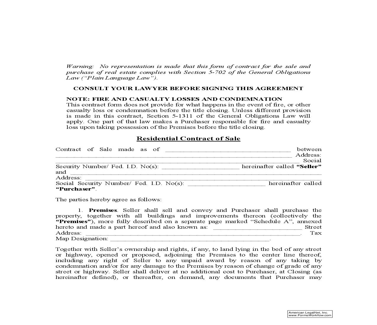 Residential Contract Of Sale 2000 (Long Form) | Pdf Fpdf Doc Docx | New York