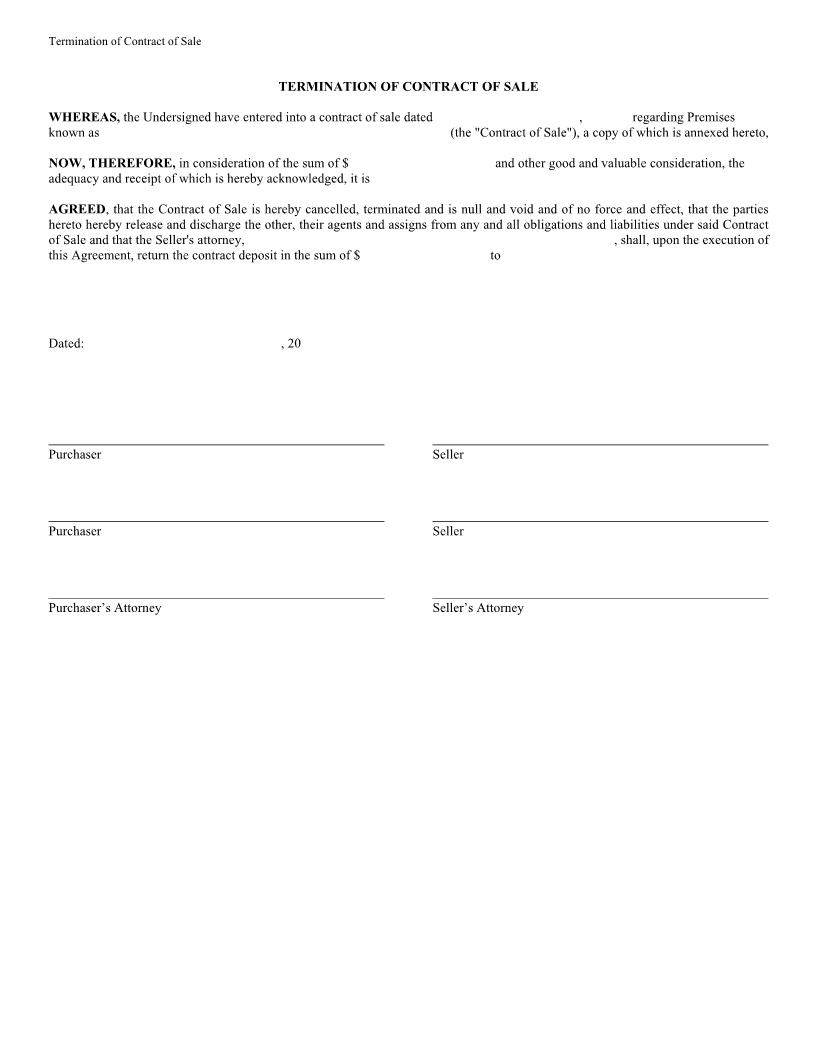 Termination Of Contract Of Sale | Pdf Fpdf Docx | New York