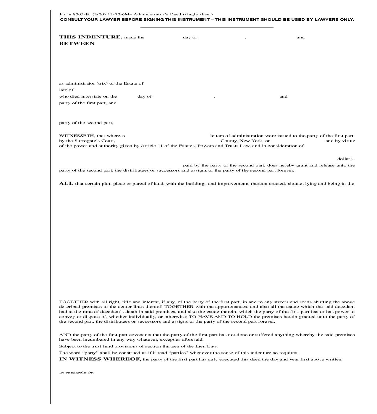 Administrators Deed {8005-B} | Pdf Fpdf Doc Docx | New York