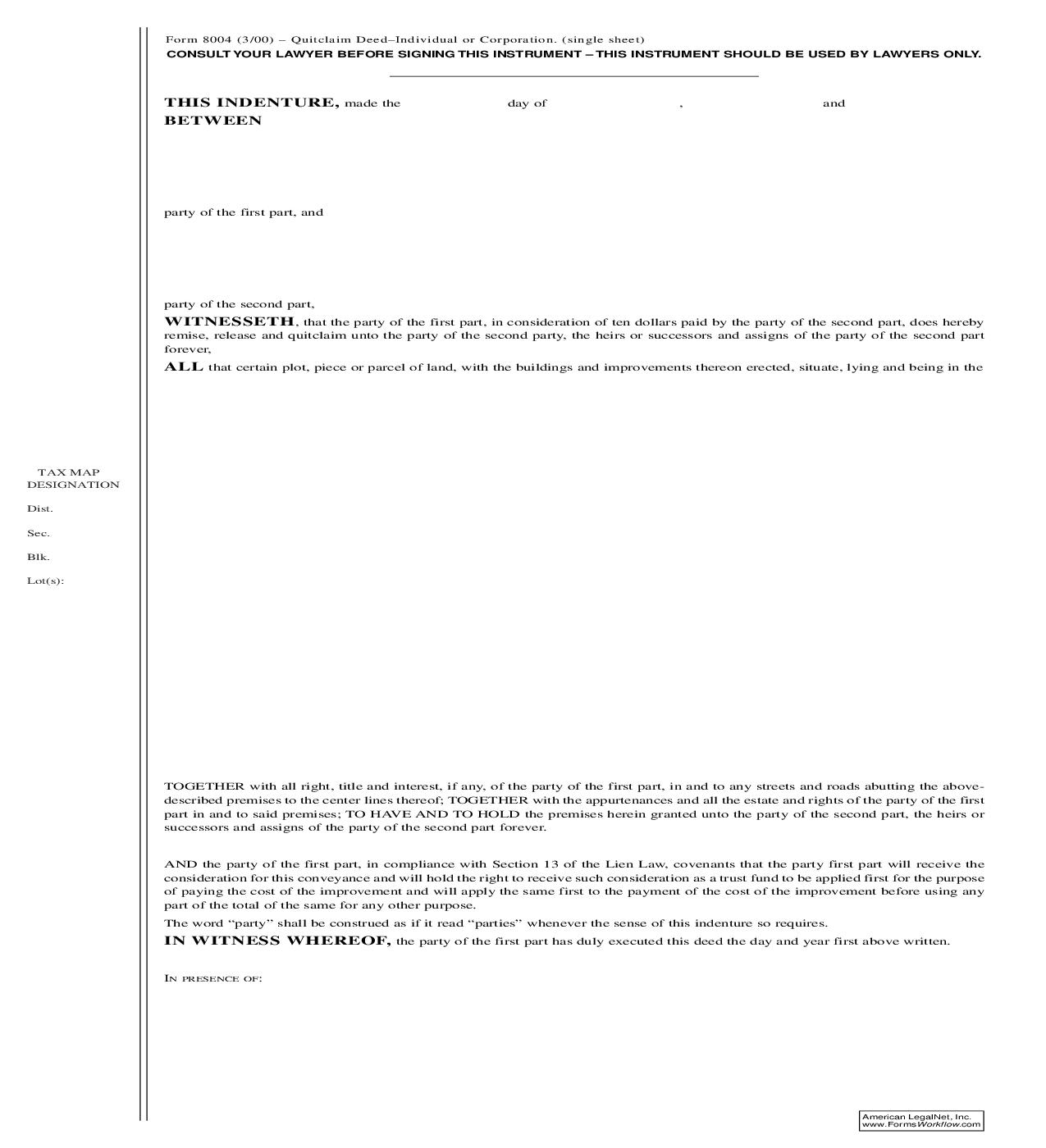 Quitclaim Deed (Nassau County) {8004} | Pdf Fpdf Doc Docx | New York