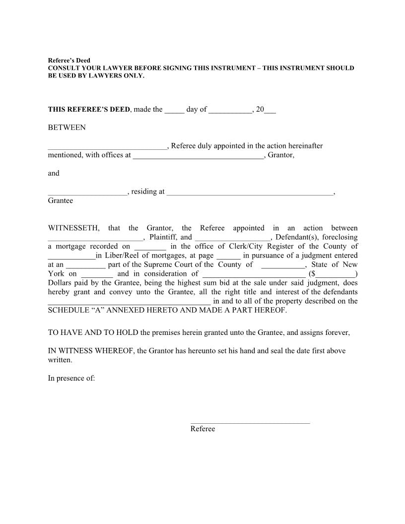 Referees Deed | Pdf Fpdf Doc Docx | New York