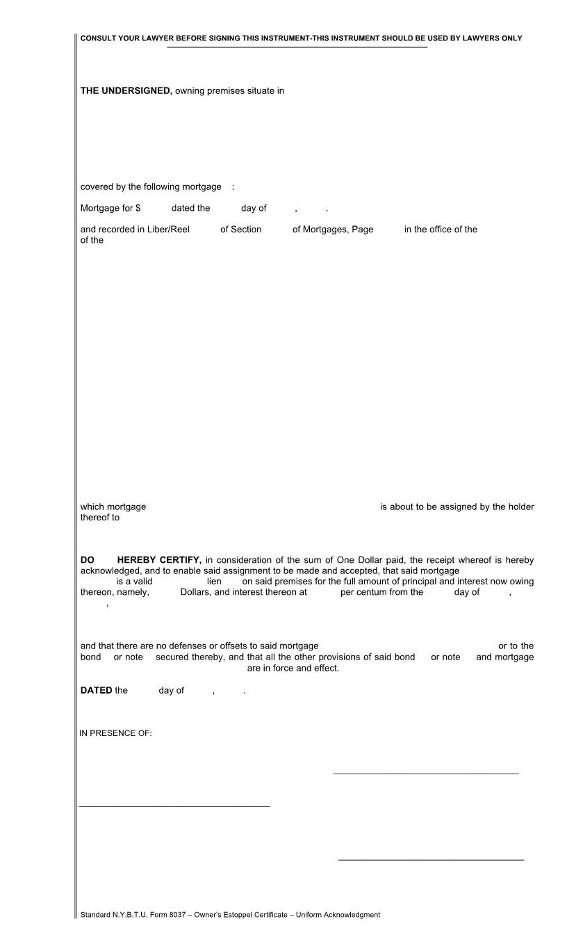 Owners Estoppel Certificate (NY 024) {8037} | Pdf Fpdf Docx | New York