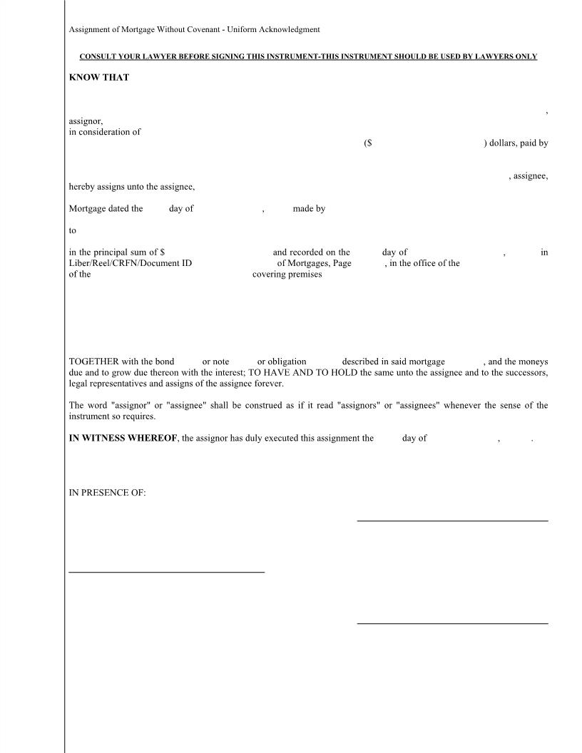 Assignment Of Morgage Without Covenant | Pdf Fpdf Docx | New York
