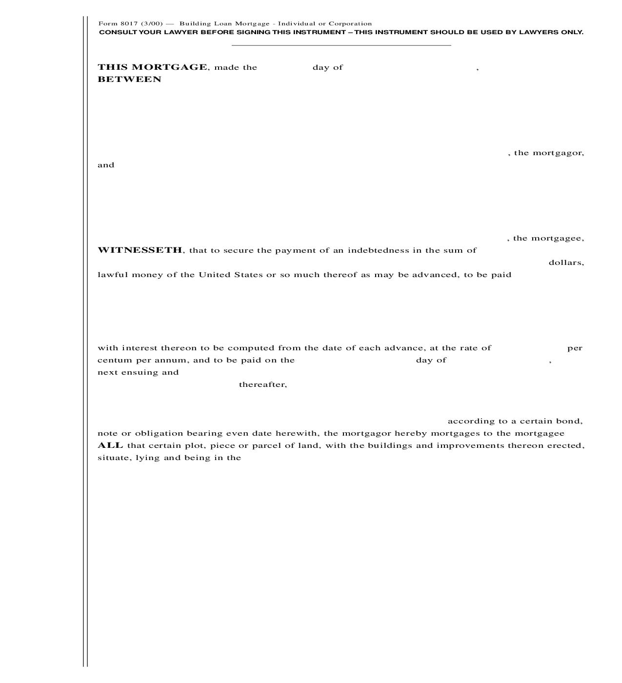 Building Loan Mortgage {8017} | Pdf Fpdf Doc Docx | New York