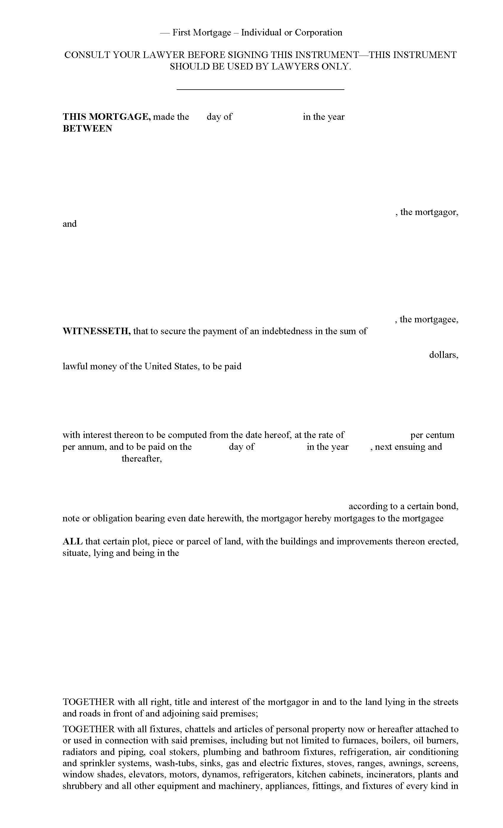 First Mortgage - Individual Or Corporation | Pdf Fpdf Doc Docx | New York