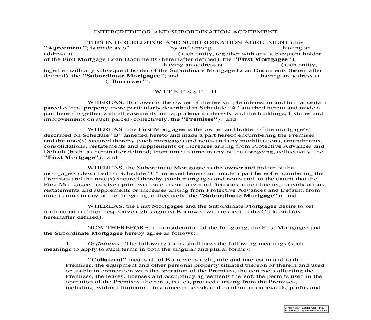 Intercreditor And Subordination Agreement | Pdf Fpdf Doc Docx | New York