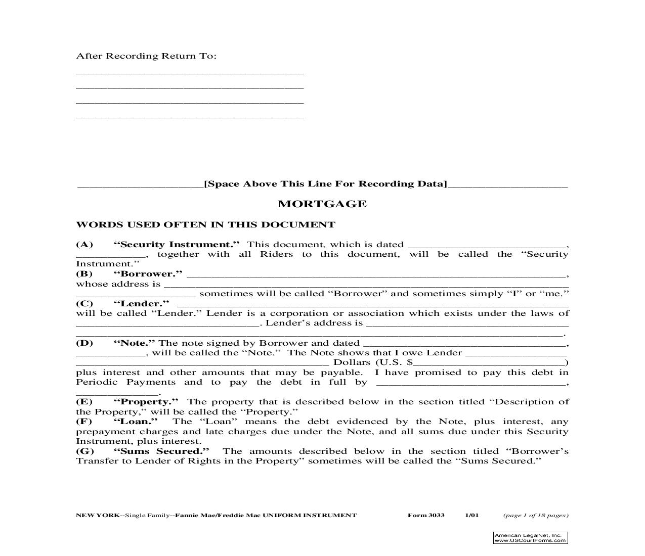 Mortgage (Fannie Mae Or Freddie Mac Uniform Instrument) {3033} | Pdf Fpdf Doc Docx | New York