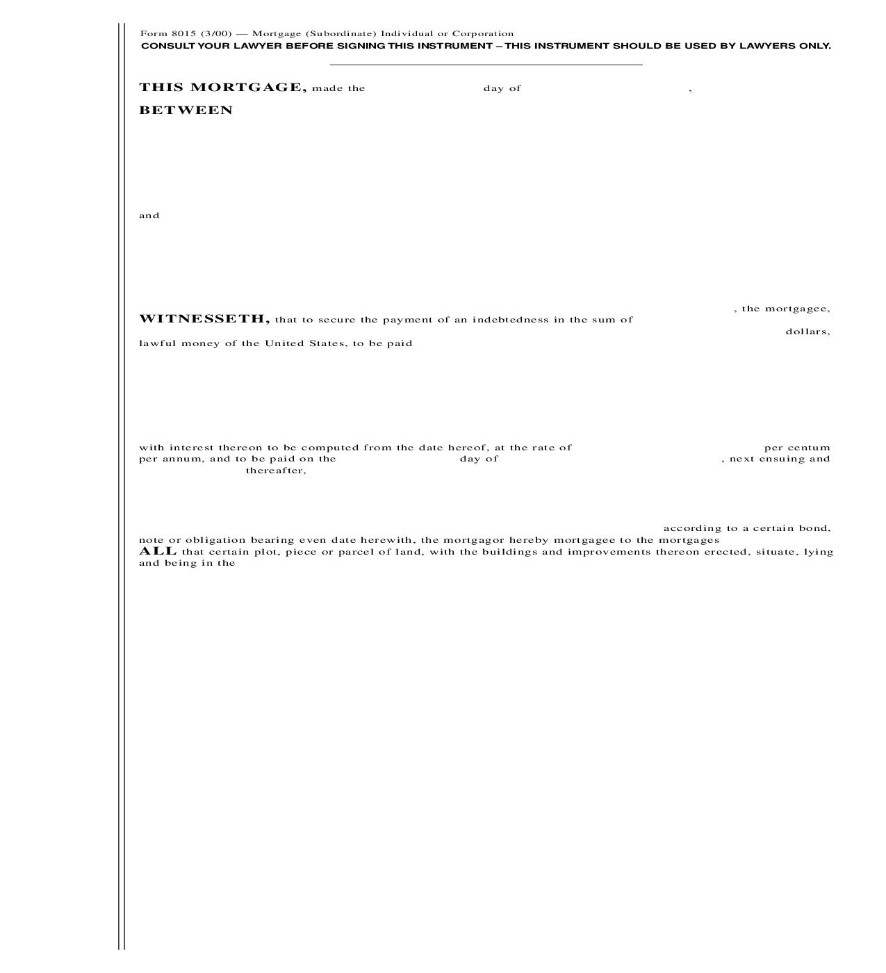 Mortgage (Subordinate) {8015} | Pdf Fpdf Doc Docx | New York