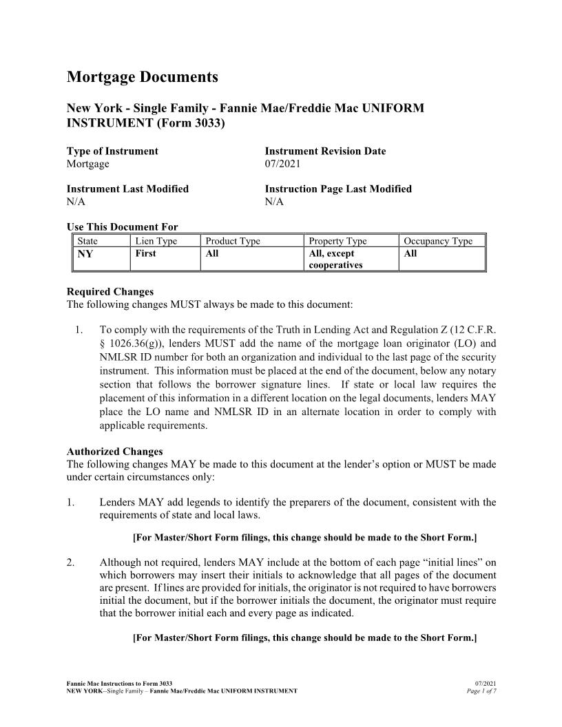 Mortgage Instructions (Form 3033 Mandatory And Optional Additions) | Pdf Fpdf Docx | New York