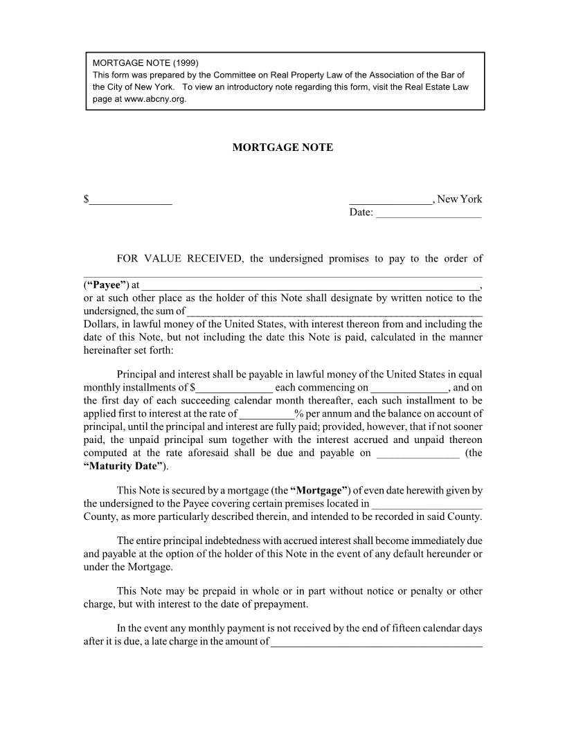 Mortgage Note | Pdf Fpdf Docx | New York