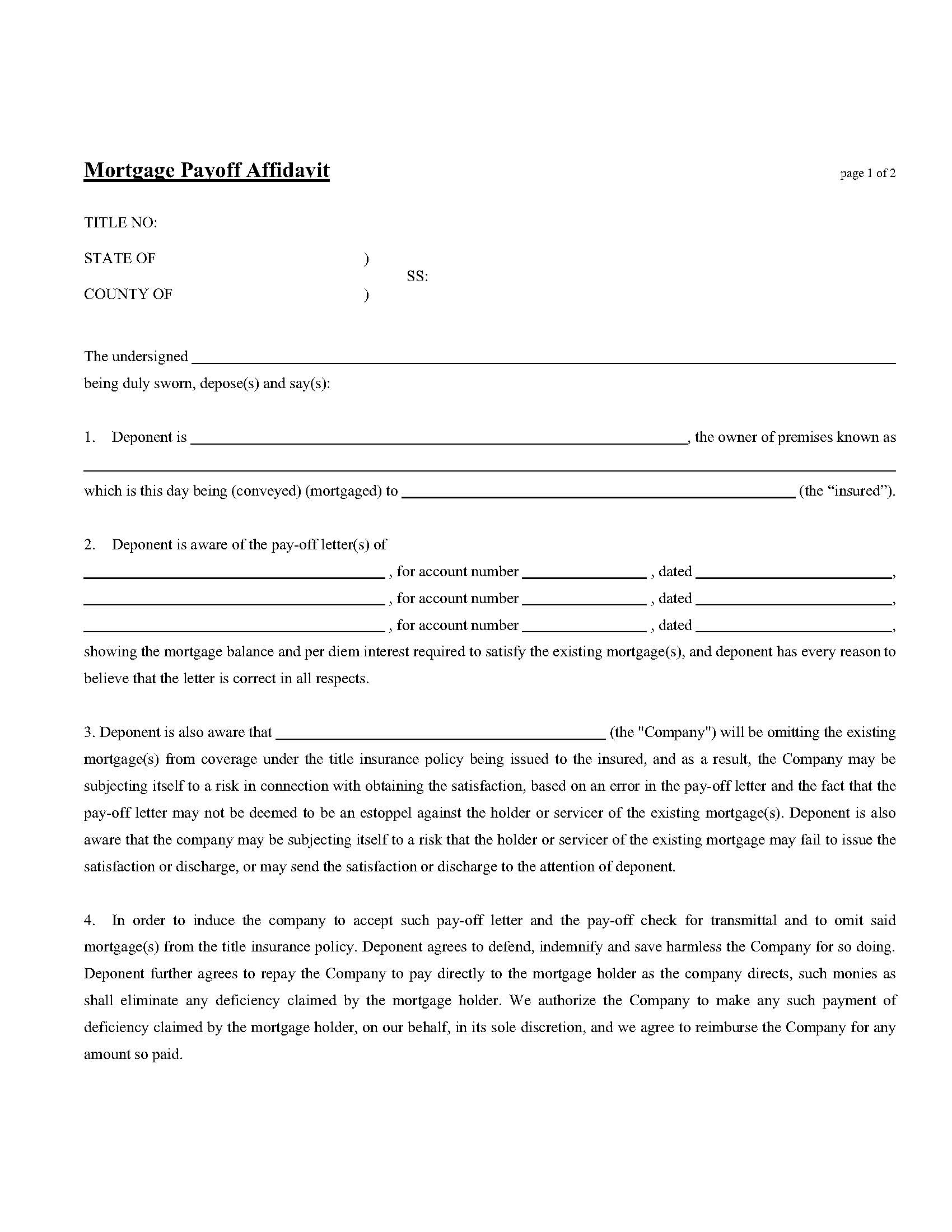 Mortgage Payoff Affidavit | Pdf Fpdf Doc Docx | New York