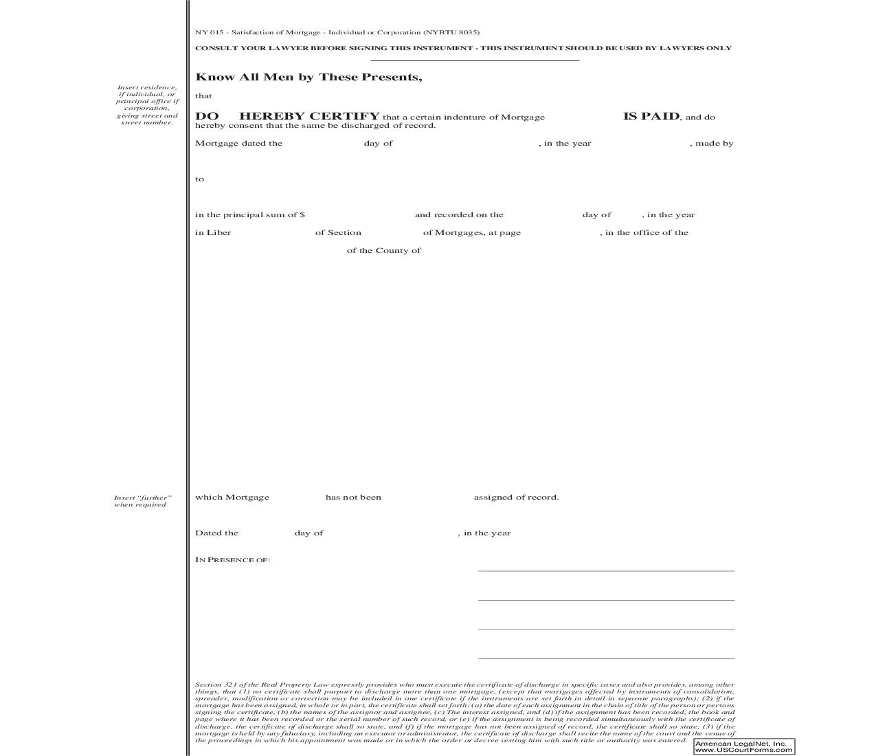 Satisfaction Of Mortgage | Pdf Fpdf Doc Docx | New York