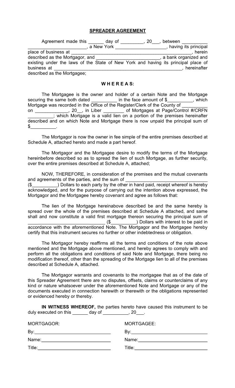 Spreader Agreement (Mortgage) | Pdf Fpdf Docx | New York