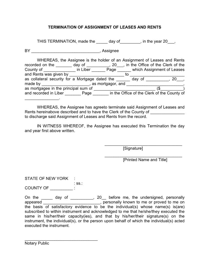 Termination Of Assignment Of Leases And Rents | Pdf Fpdf Docx | New York
