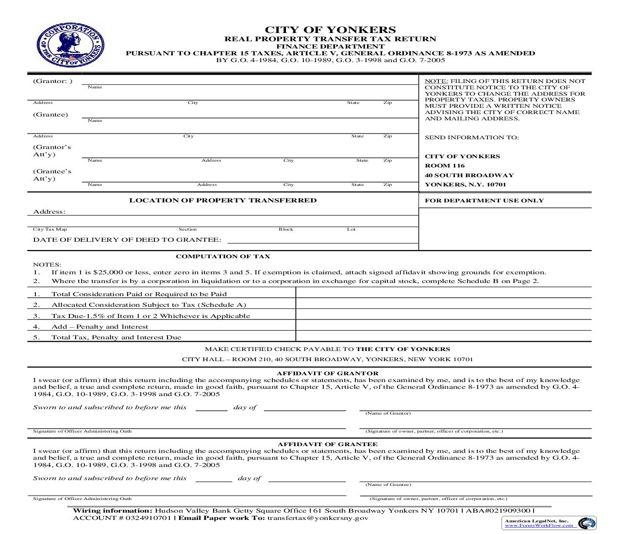 City Of Yonkers Real Property Transfer Tax Return | Pdf Fpdf Doc Docx | New York