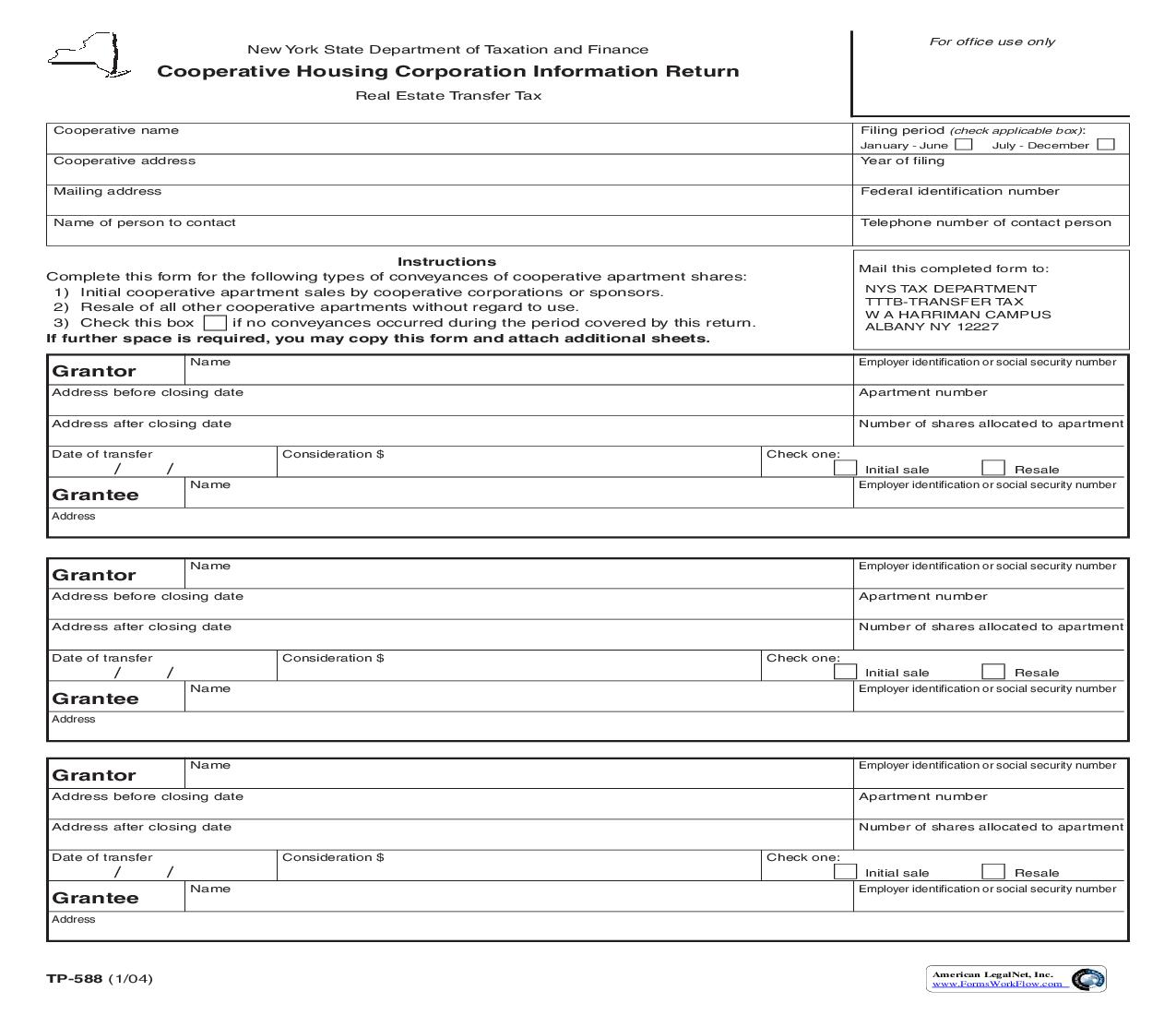 Cooperative Housing Corporation Information Return {TP-588} | Pdf Fpdf Doc Docx | New York