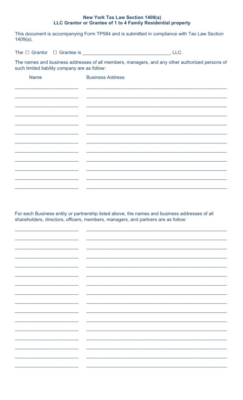 Disclosure Addendum For TP-584 For LLC Grantor Or Grantee | Pdf Fpdf Docx | New York