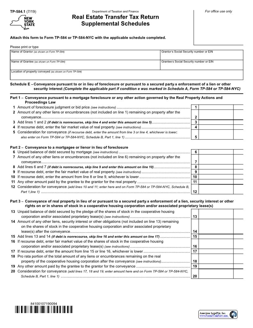 NYS Real Estate Transfer Tax Return Supplemental Schedules {TP-584.1} | Pdf Fpdf Docx | New York