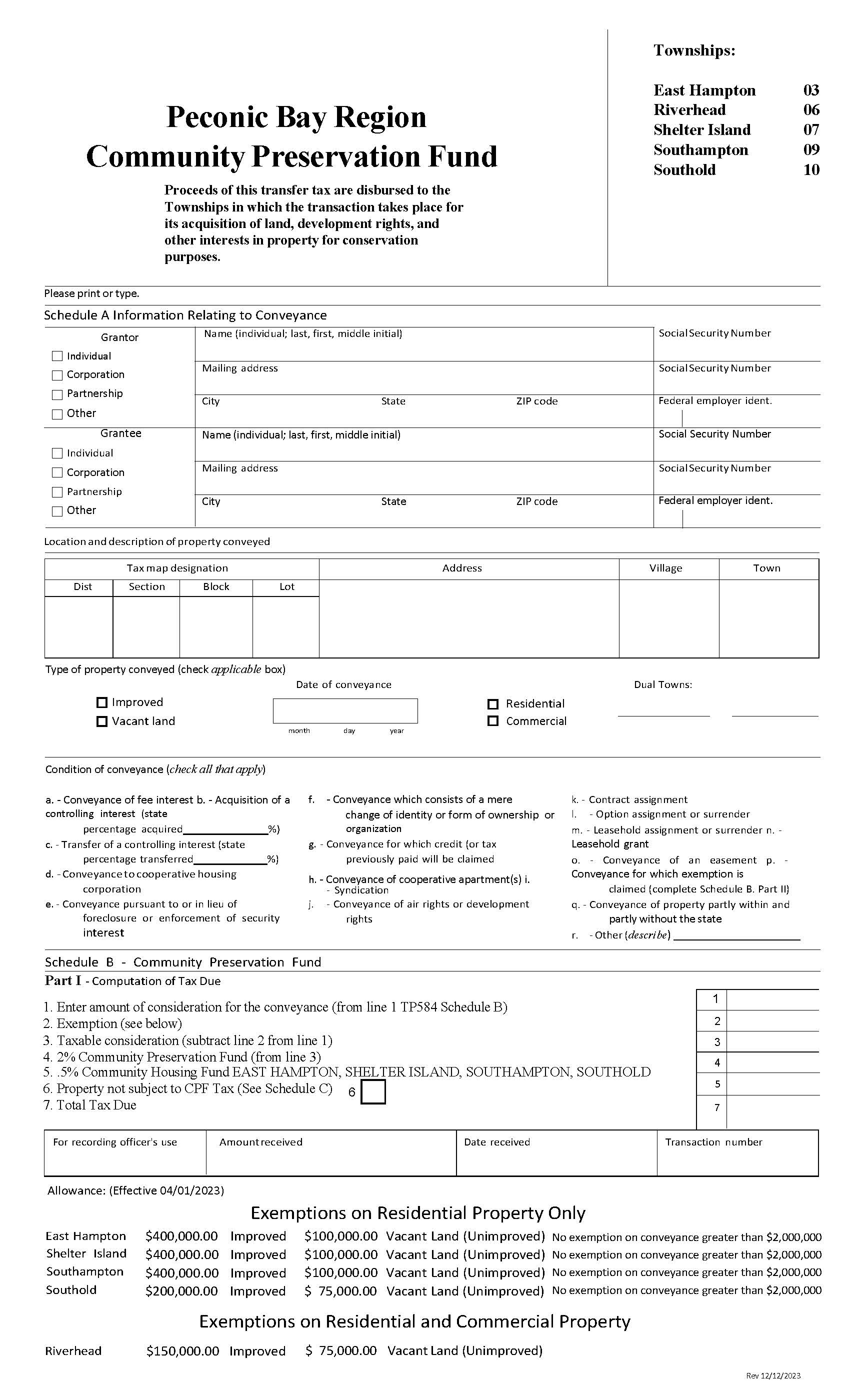 Peconic Bay Region Community Preservation Fund First-Time Homebuyers Exemption Application | Pdf Fpdf Doc Docx | New York