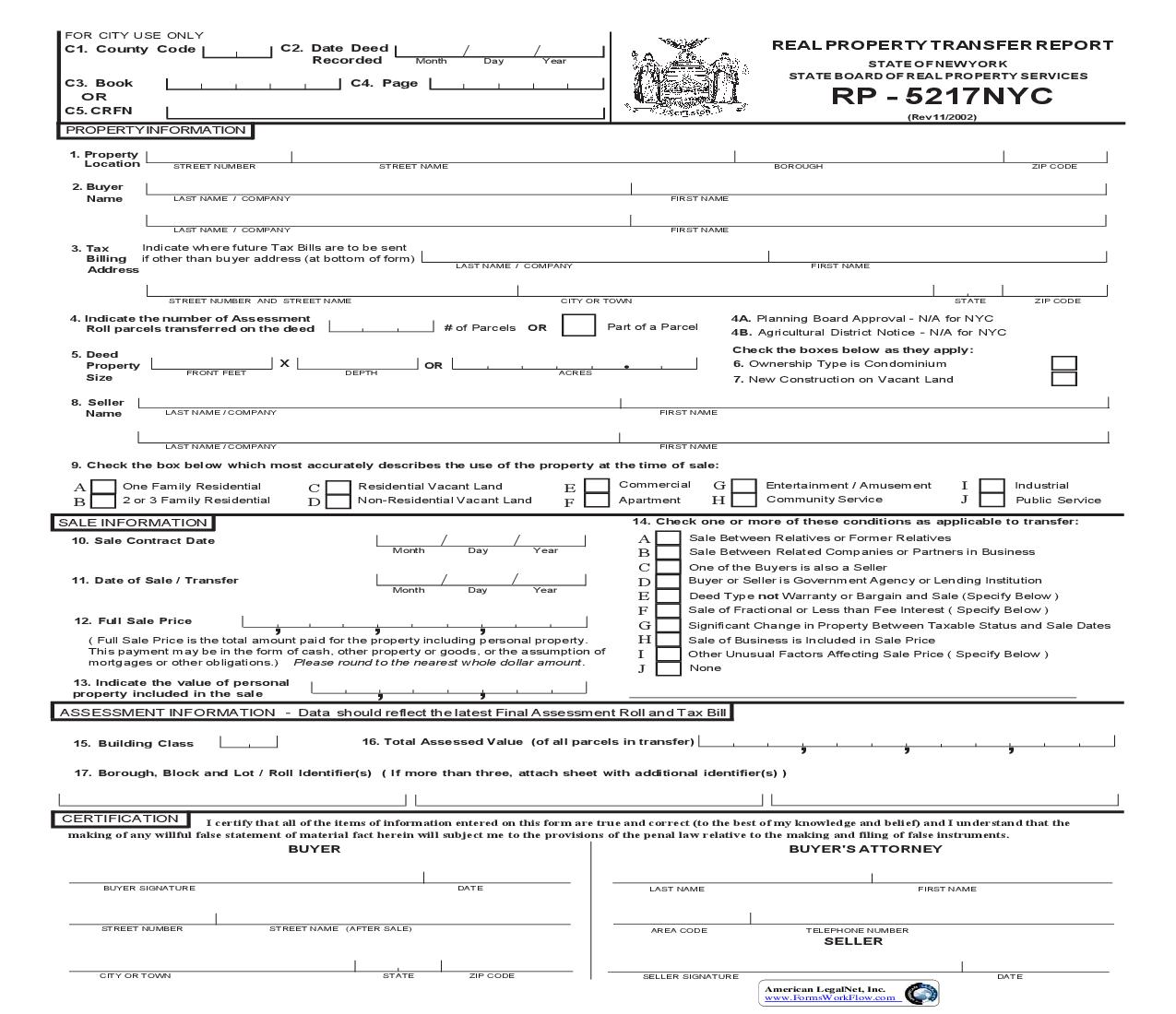 Real Property Transfer Report {RP-5217NYC} | Pdf Fpdf Doc Docx | New York