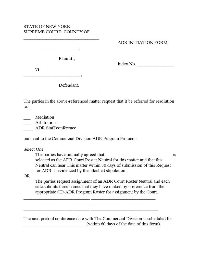 ADR Initiation Form | Pdf Fpdf Docx | New York