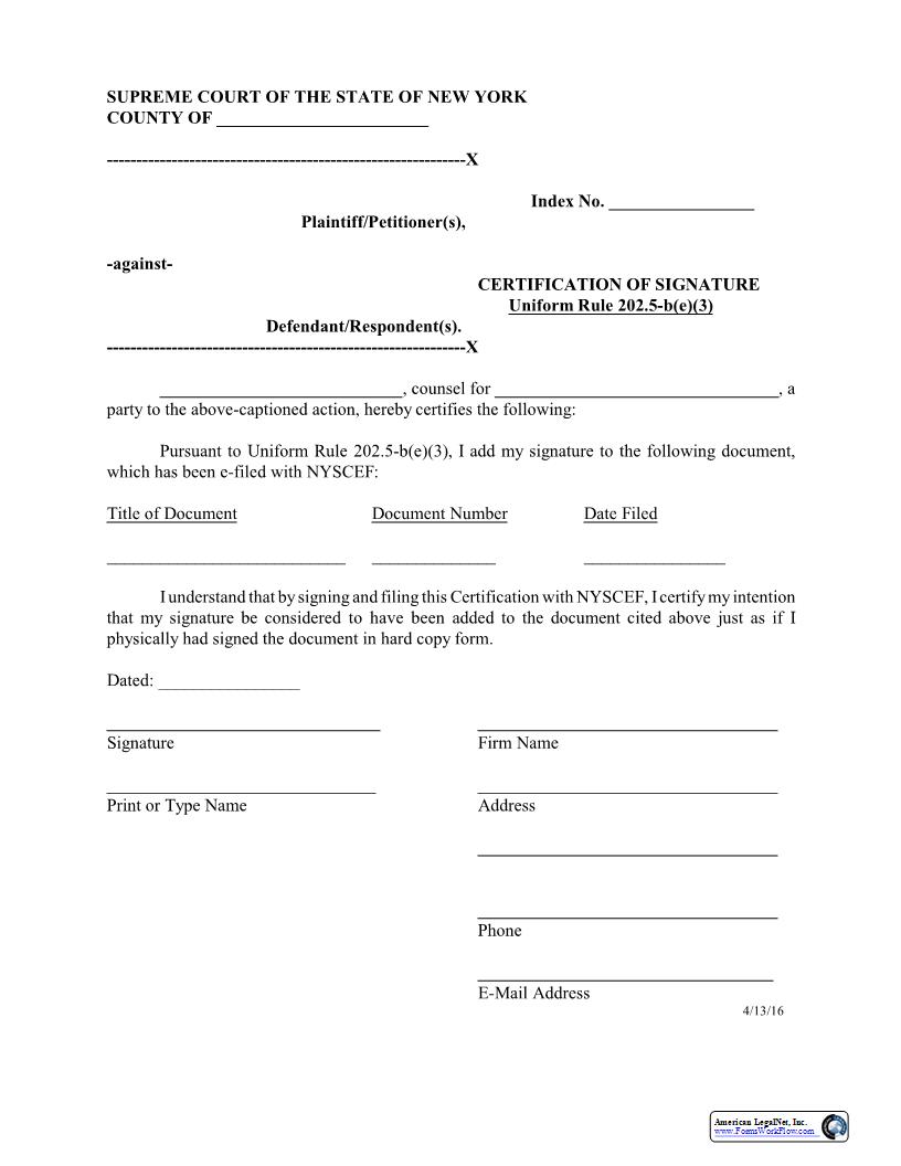 Certification Of Signature (Attorney) | Pdf Fpdf Docx | New York