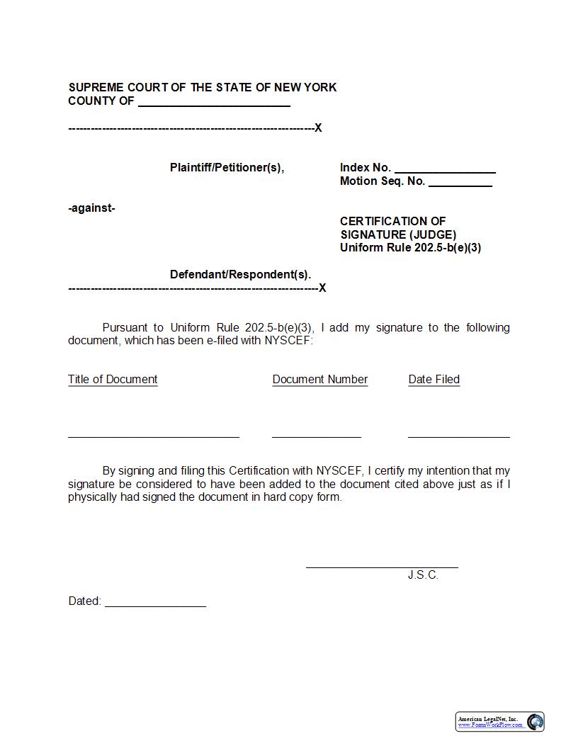 Certification Of Signature (Judge) | Pdf Fpdf Docx | New York