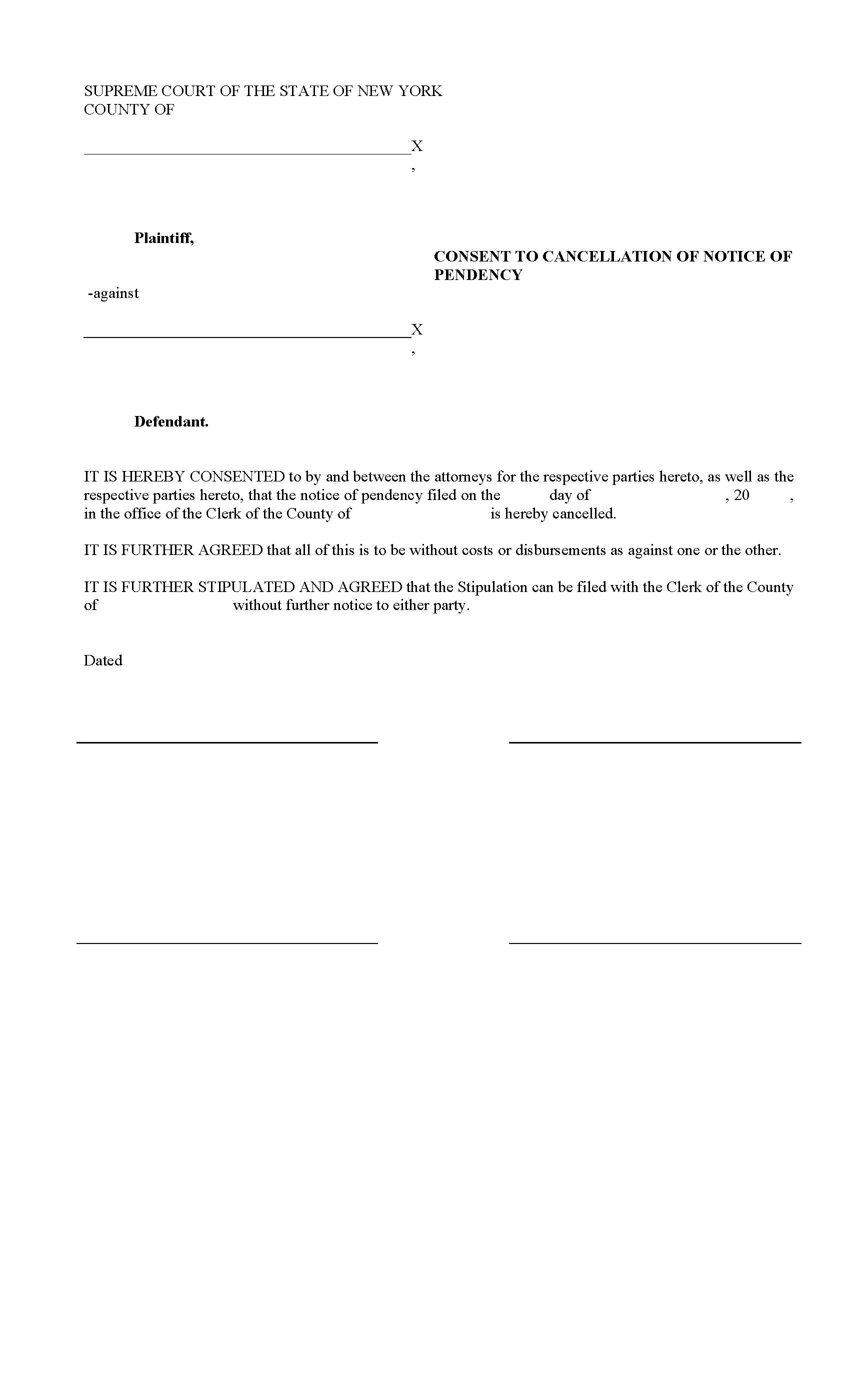 Consent To Cancel Notice Of Pendency | Pdf Fpdf Docx | New York