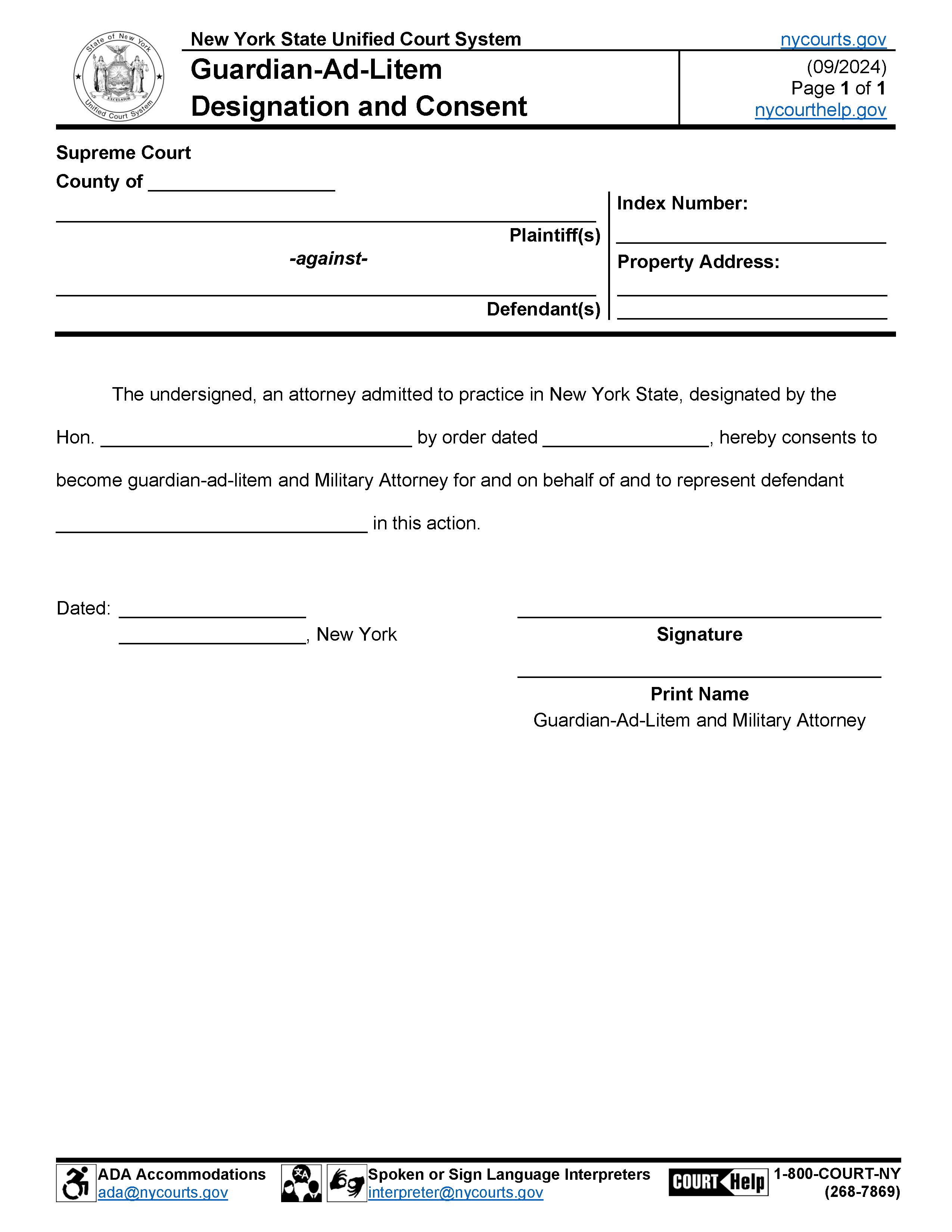 Guardian Ad Litem Designation And Consent | Pdf Fpdf Docx | New York