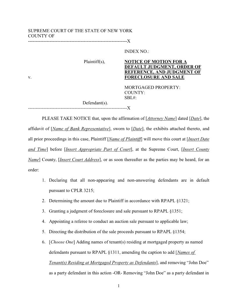 Notice Of Motion Default Judgment Order Of Reference Judgment Of Foreclosure | Pdf Fpdf Docx | New York