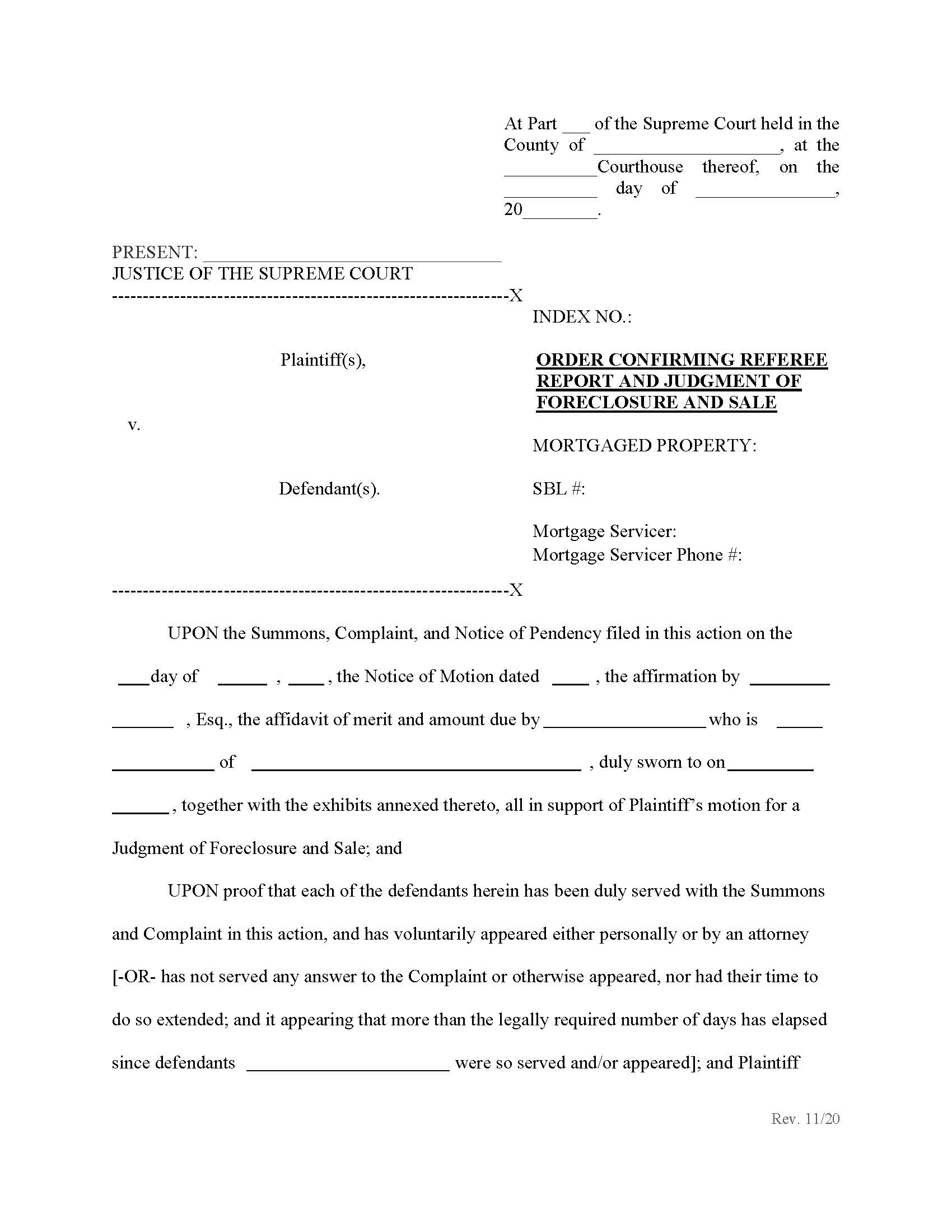 Order Confirming Referee Report And Judgment Of Foreclosure And Sale | Pdf Fpdf Docx | New York