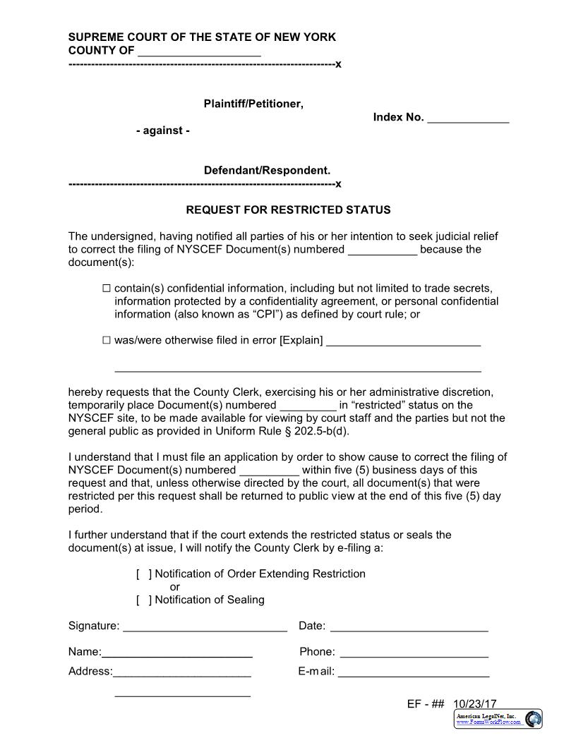 Request For Restricted Status | Pdf Fpdf Docx | New York
