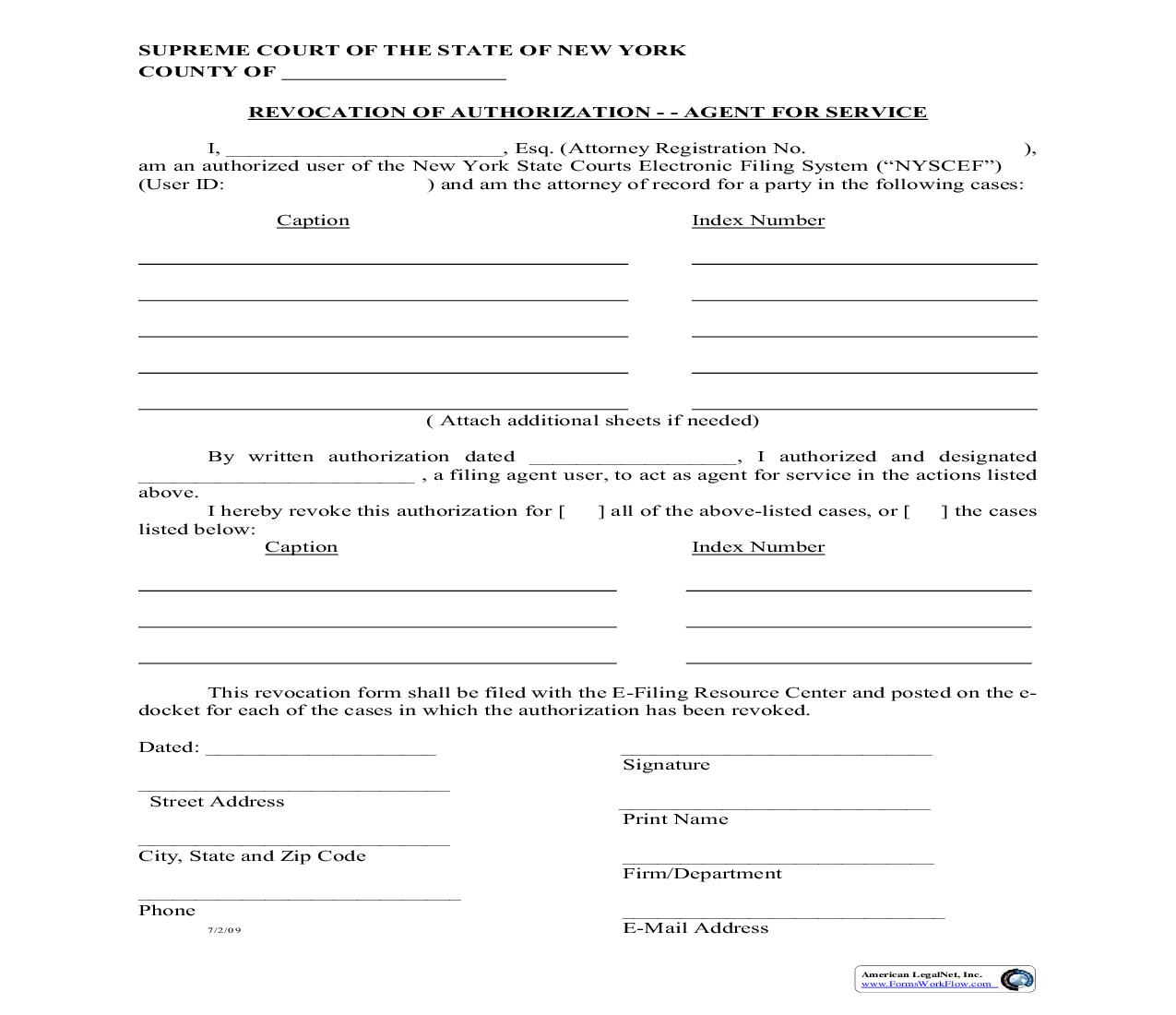 Revocation Of Authorization - Agent For Service | Pdf Fpdf Doc Docx | New York