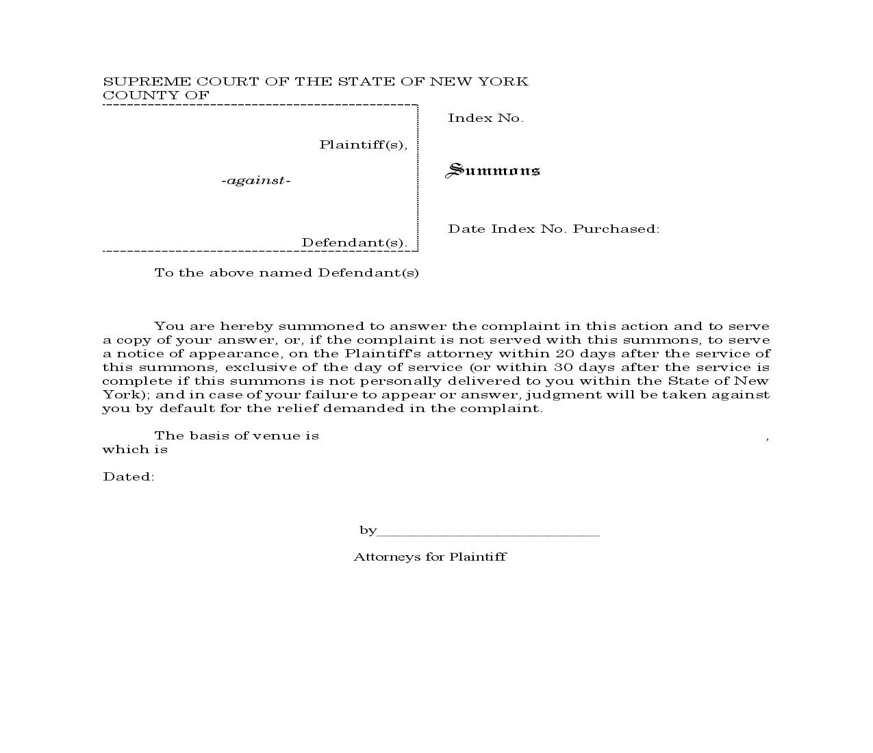 Summons | Pdf Fpdf Doc Docx | New York