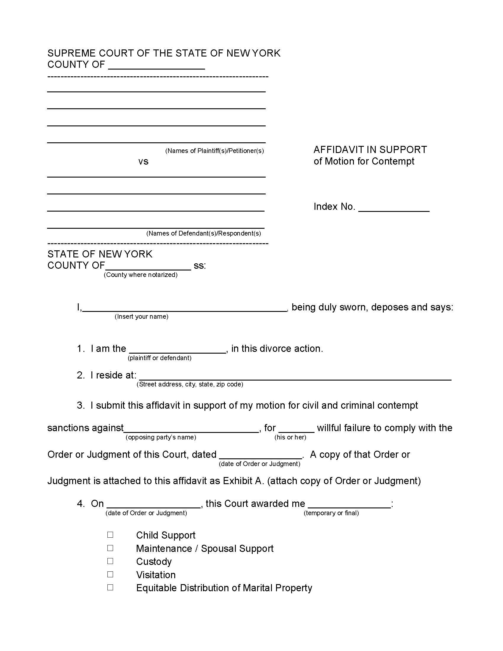 Affidavit In Support Of Motion For Contempt | Pdf Fpdf Doc Docx | New York